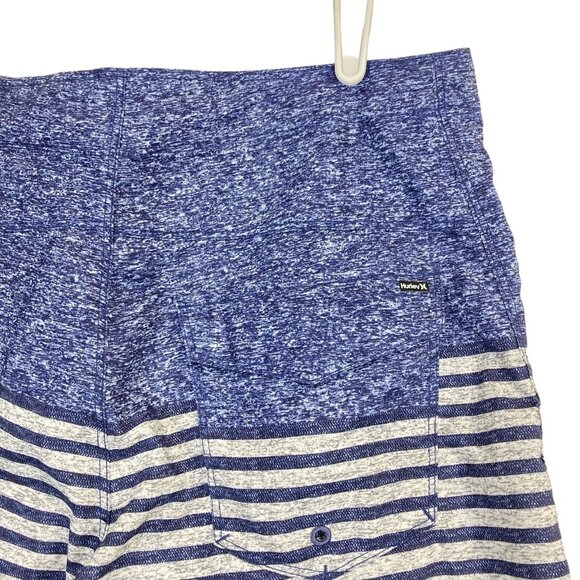 Hurley Men’s Stripe Shorts Beach Ocean Surf Polyester Sz 30 Blue Grey Drawstring - Picture 4 of 11